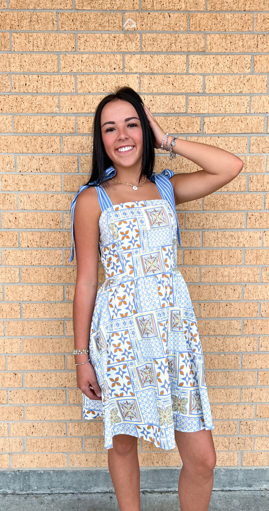 Brinn Tie Strap Woven Print Mini Dress-Dress-She & Sky-Bin B4,DJR,FD 08/12/25,SY9035-The Twisted Chandelier