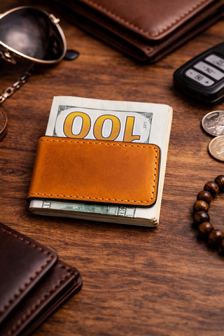 Men’s Genuine Full-Grain Leather Money Clip wallet-American Leather Goods-Men's-Light Brown-The Twisted Chandelier
