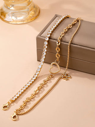 Multi-Layer Rhinestone Heart Chain Bracelet-JOSSLYN by wall to wall-80B1661-The Twisted Chandelier