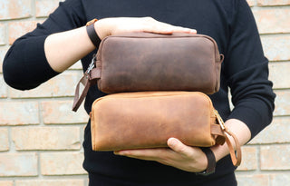 Personalized Leather Dopp Kit & Toiletry Bag, Customized Groomsmen Gift, Monogrammed Mens Toiletry Bag, Double Zippered Luxury Travel Bag-Luxe Range Leather-The Twisted Chandelier