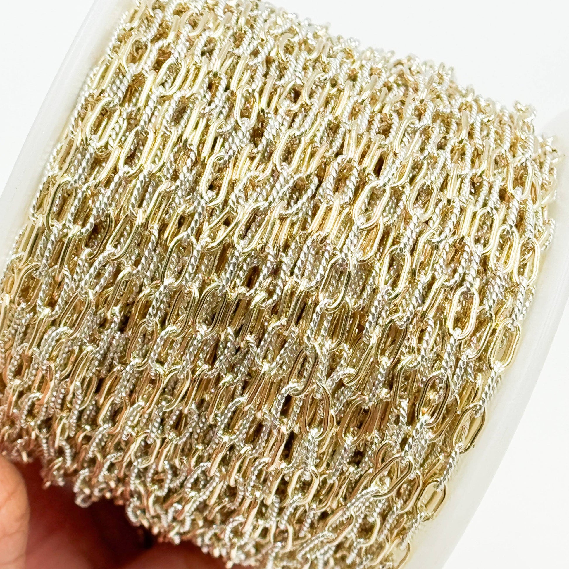 3106PZXETT. 14k Gold Filled Smooth and Silver Textured Paperclip Link Chain-Jewels & Chains-The Twisted Chandelier