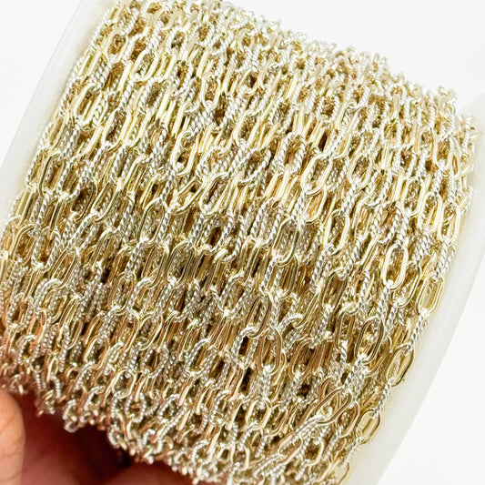 3106PZXETT. 14k Gold Filled Smooth and Silver Textured Paperclip Link Chain-Jewels & Chains-The Twisted Chandelier