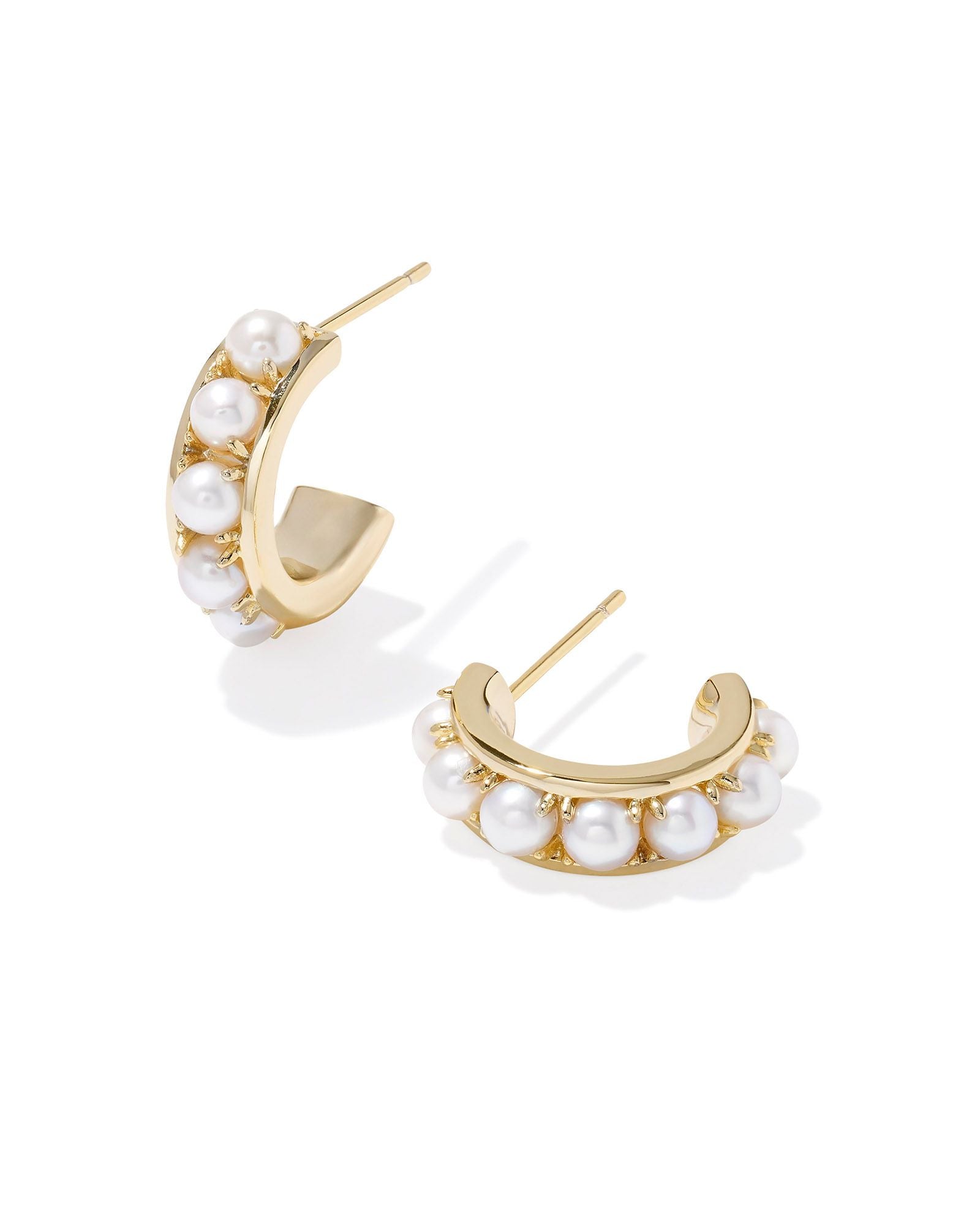 Kendra Scott Krista Huggie Earrings Gold White Pearl-Earrings-Kendra Scott-E00630GLD-The Twisted Chandelier