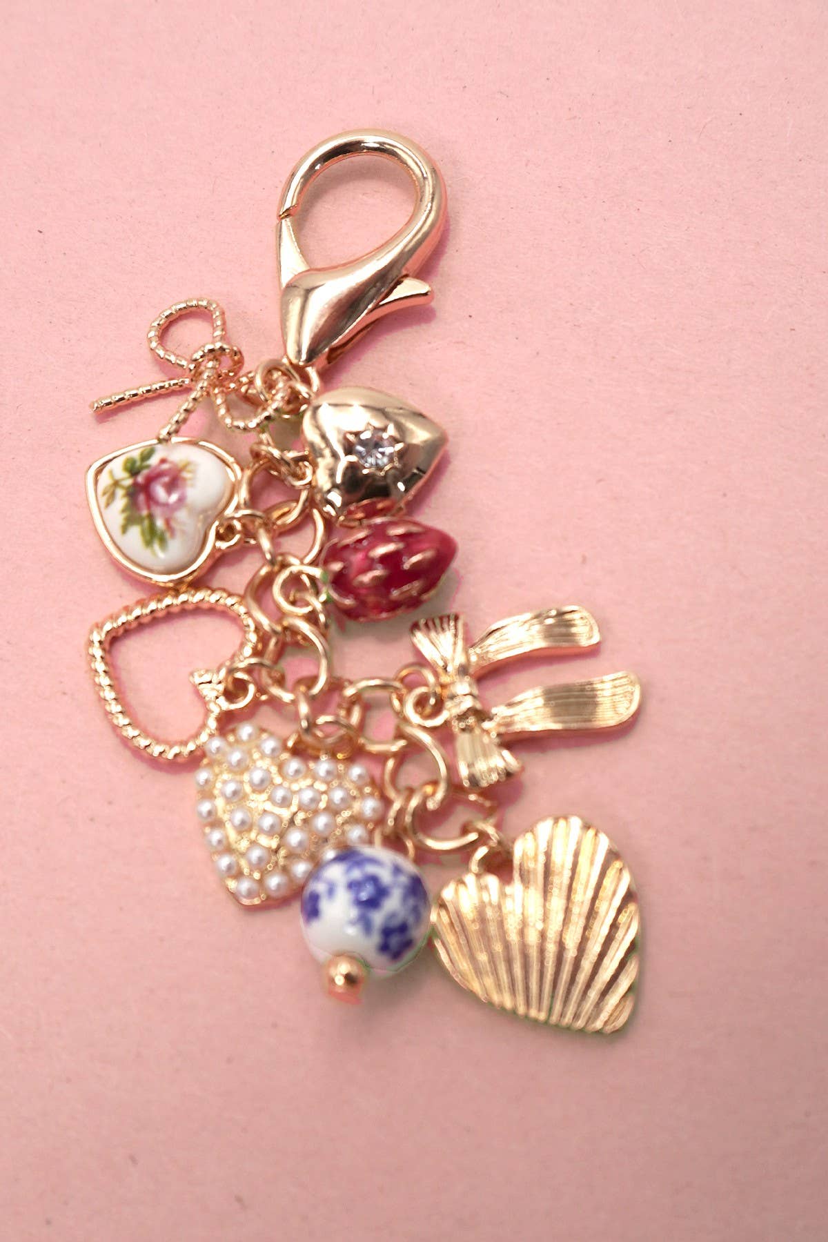 Porcelain Bows Hearts Pearl Strawberry Bag Charm-JOSSLYN by wall to wall-80K008-The Twisted Chandelier