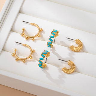 Turquoise Enamel Hoop Trio Earring Set-JOSSLYN by wall to wall-80E61672-The Twisted Chandelier