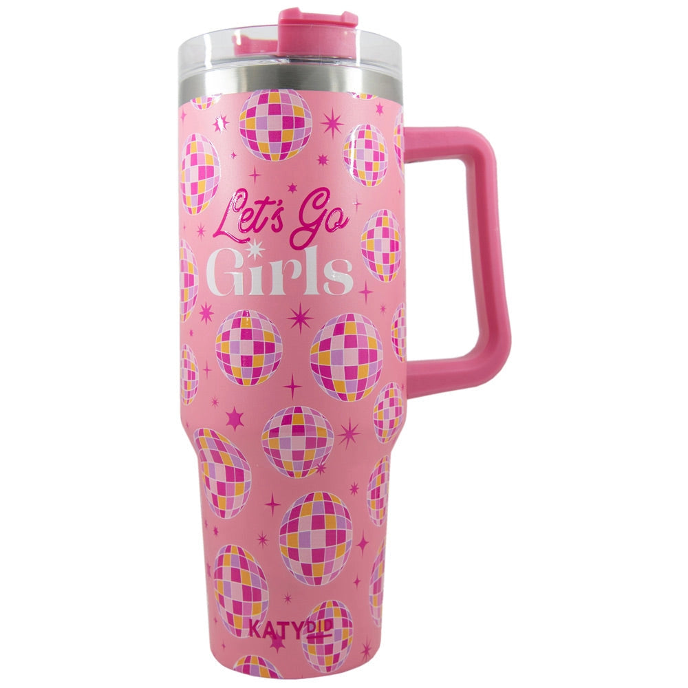 Let's Go Girls Tumbler Cup with Straw and Handle-Tumbler-KATYDID-KDC-TUMB-25_PNK-The Twisted Chandelier