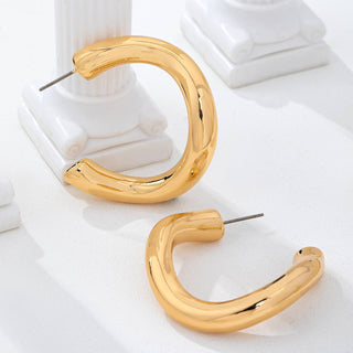 Bold Chunky Gold-Tone U-Shape Hoop Earrings | 80E62229-JOSSLYN by wall to wall-The Twisted Chandelier