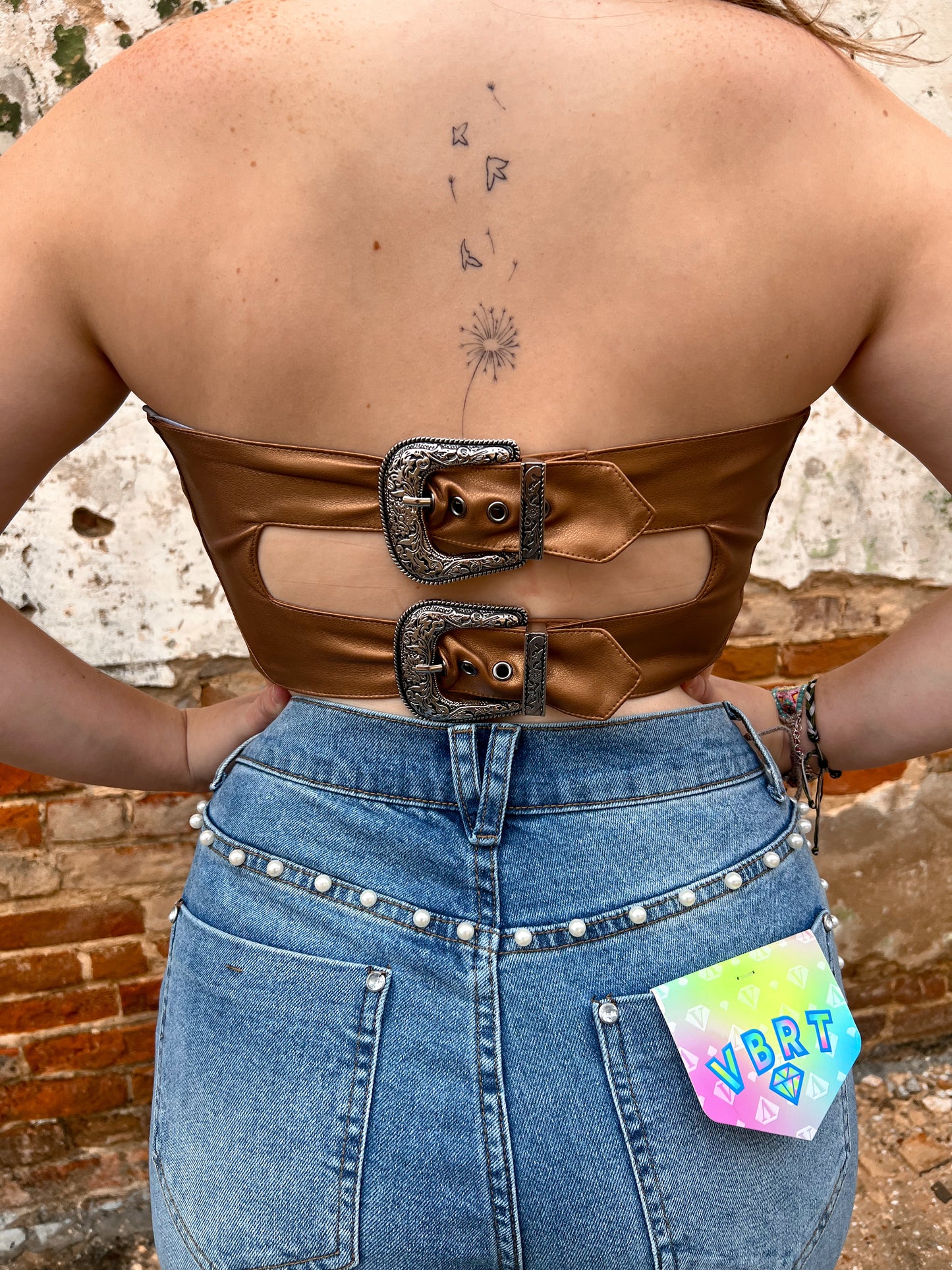 Charlie Faux Leather Studded Buckle Crop Tube Top-Tube Top-blue b.-08/08/24, 1st md, 34910T, bin c3-The Twisted Chandelier