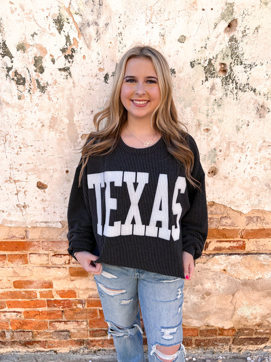 Texas Comfy Graphic Sweatshirt - Black-Shirt-bucketlist-Bin b3-The Twisted Chandelier