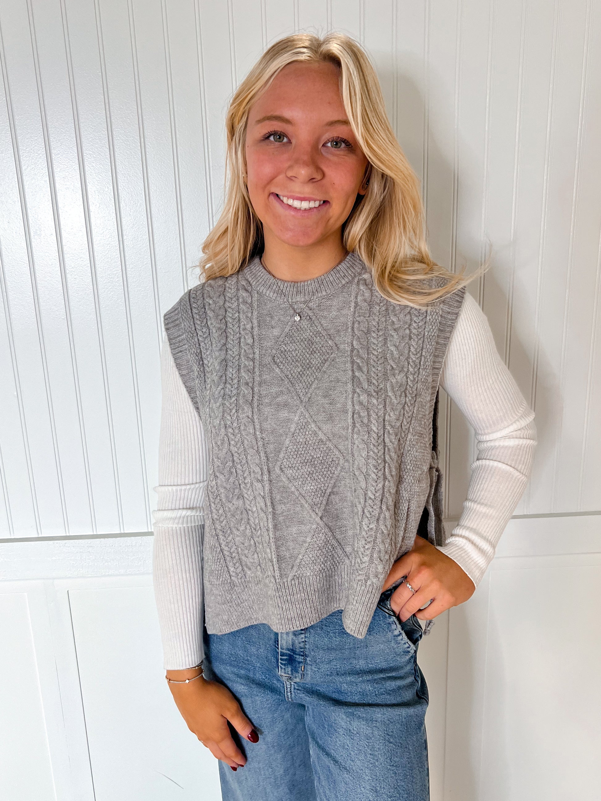 Chandler Cable Knit Side Tie Sweater Vest-&MERCI-The Twisted Chandelier