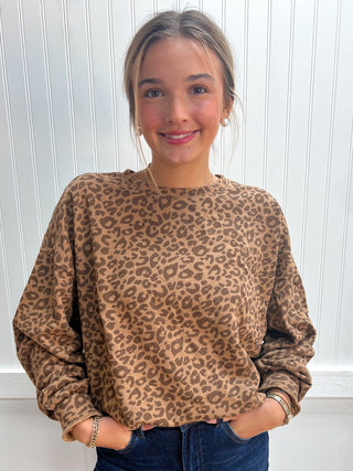 Mavis Leopard Print Oversized Long Sleeve Sweatshirt