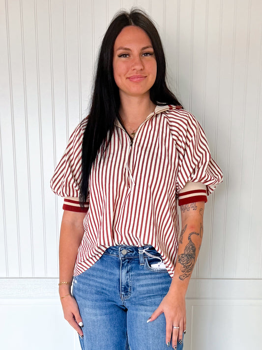 Rory Striped Collared Zip Top-The Twisted Chandelier-Bin B4,FD 10/23/25,Tops Collection-The Twisted Chandelier