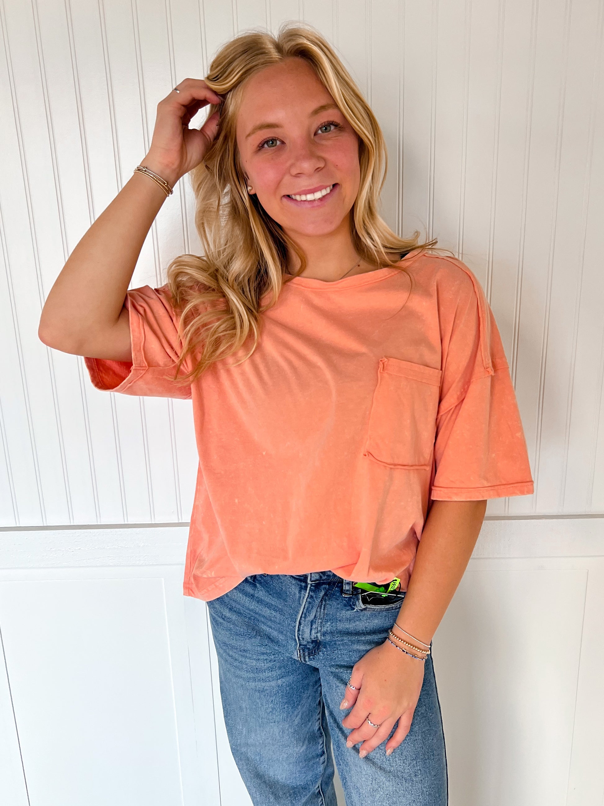 Jillian Oversized Crop Comfy Knit Top - Salmon-VERY J-BIN A 3,FD 08/12/25,NT12068,Tops Collection-The Twisted Chandelier