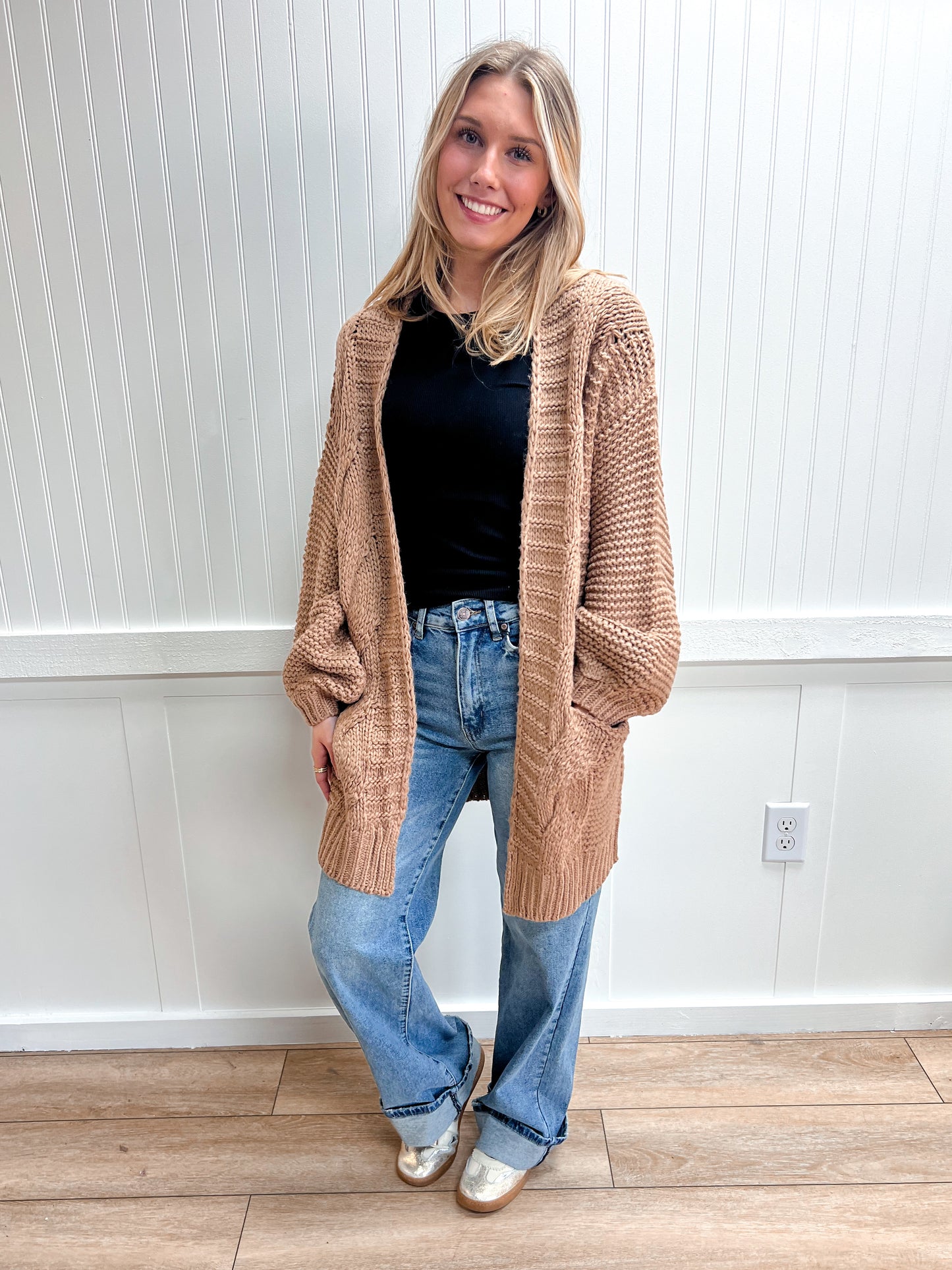 Camille Chunky Cable Lantern Sleeve Cardigan-Bluivy-The Twisted Chandelier