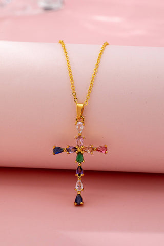 Rainbow Crystal Cross Pendant Necklace-JOSSLYN by wall to wall-80N92816-The Twisted Chandelier