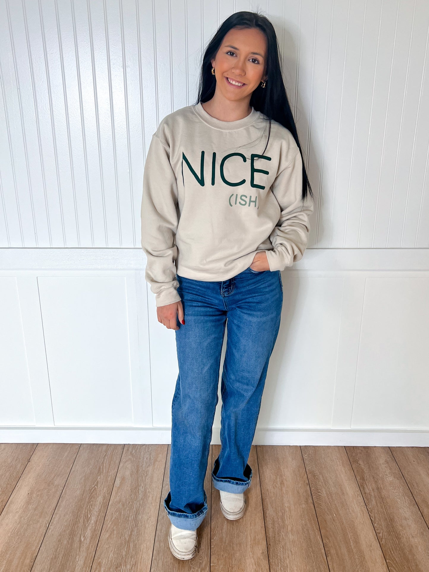Nice Ish Christmas Crewneck Sweatshirt-Mugsby-Bin a1,FD 12/3/24,OGP 44.95-The Twisted Chandelier