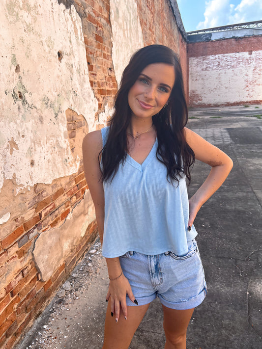 Marda Sleeveless Soft Knit Swing Crop Top - Blue-VERY J-07/24/25,1st md,Bin B5,FD 6/24/25,OGP 28.99,Tops Collection-The Twisted Chandelier