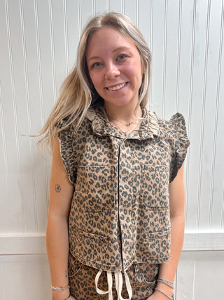 Monroe Ruffle Shoulder Leopard Printed Vest-Shirts & Tops-NOABOA-FD 02/27/26,MS1025-1,Tops Collection-The Twisted Chandelier