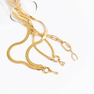 18K Gold PVD Herringbone Charm Holder Necklace-Necklace-WJW-The Twisted Chandelier