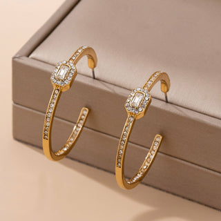 Solitaire Square Crystal Gold Hoop Earrings-JOSSLYN by wall to wall-80E61752-The Twisted Chandelier