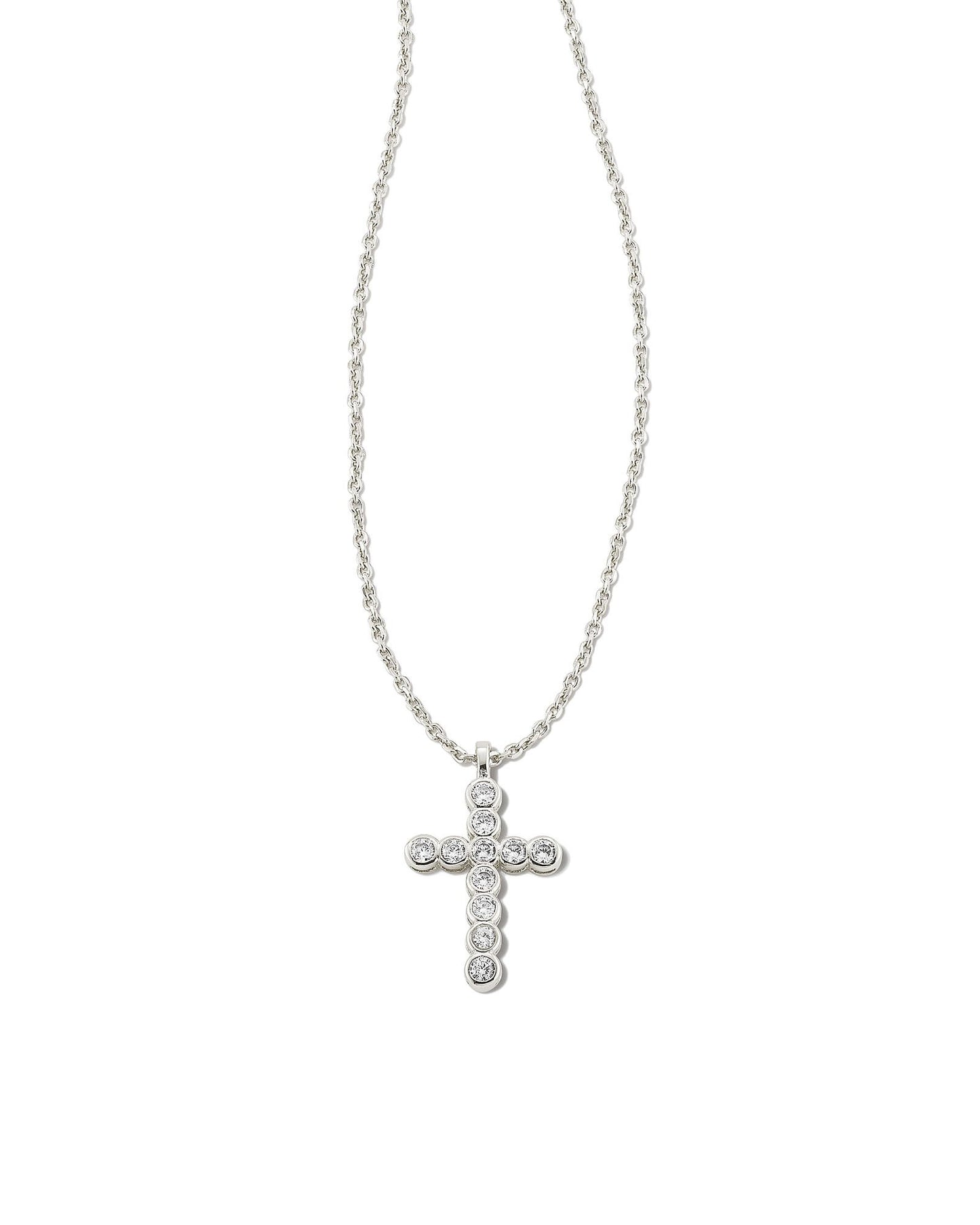 Kendra Scott Cross Crystal Pendant Necklace Silver White Crystal-Necklaces-Kendra Scott-N00082RHD-The Twisted Chandelier