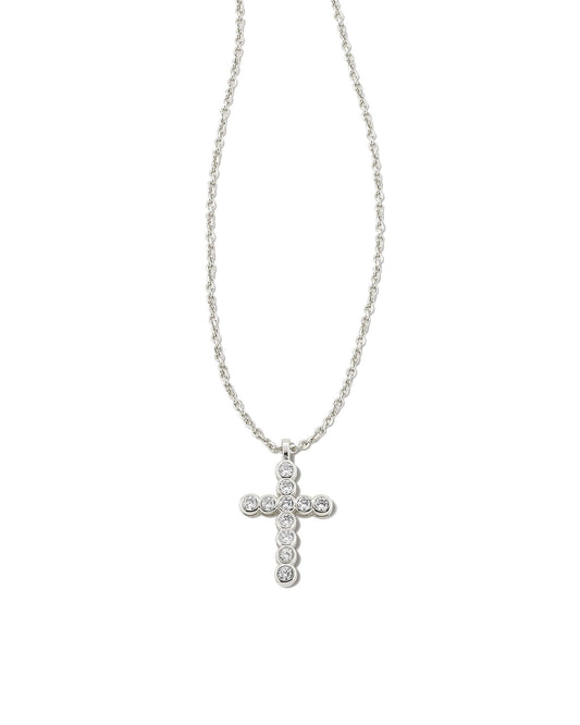 Kendra Scott Cross Crystal Pendant Necklace Silver White Crystal-Necklaces-Kendra Scott-N00082RHD-The Twisted Chandelier