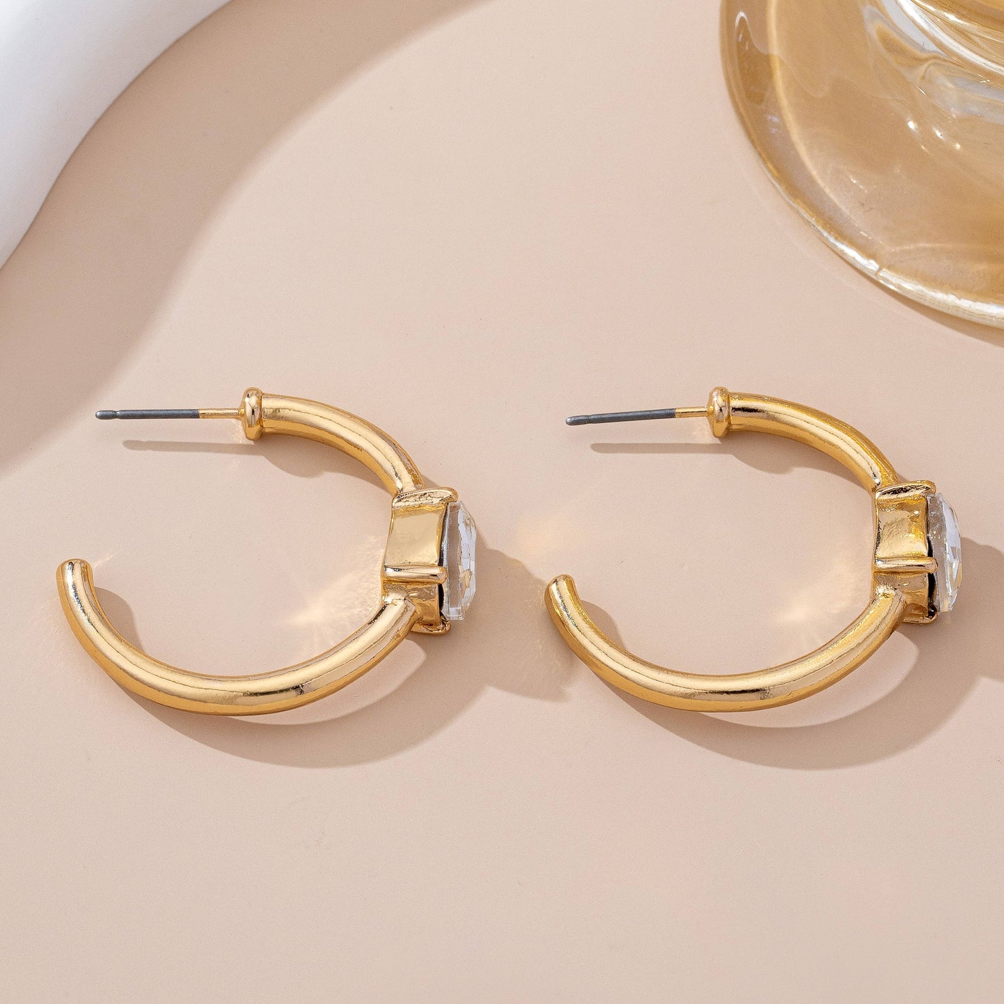 Solitaire Crystal Gold Hoop Earrings-JOSSLYN by wall to wall-80E61640-The Twisted Chandelier