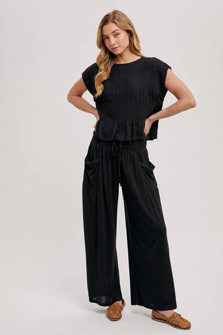 Bellamy Relaxed Knit Smocked Top and Wide Pants Set-Outfit Sets-Bluivy-Fall Favorites,NewArrival-The Twisted Chandelier