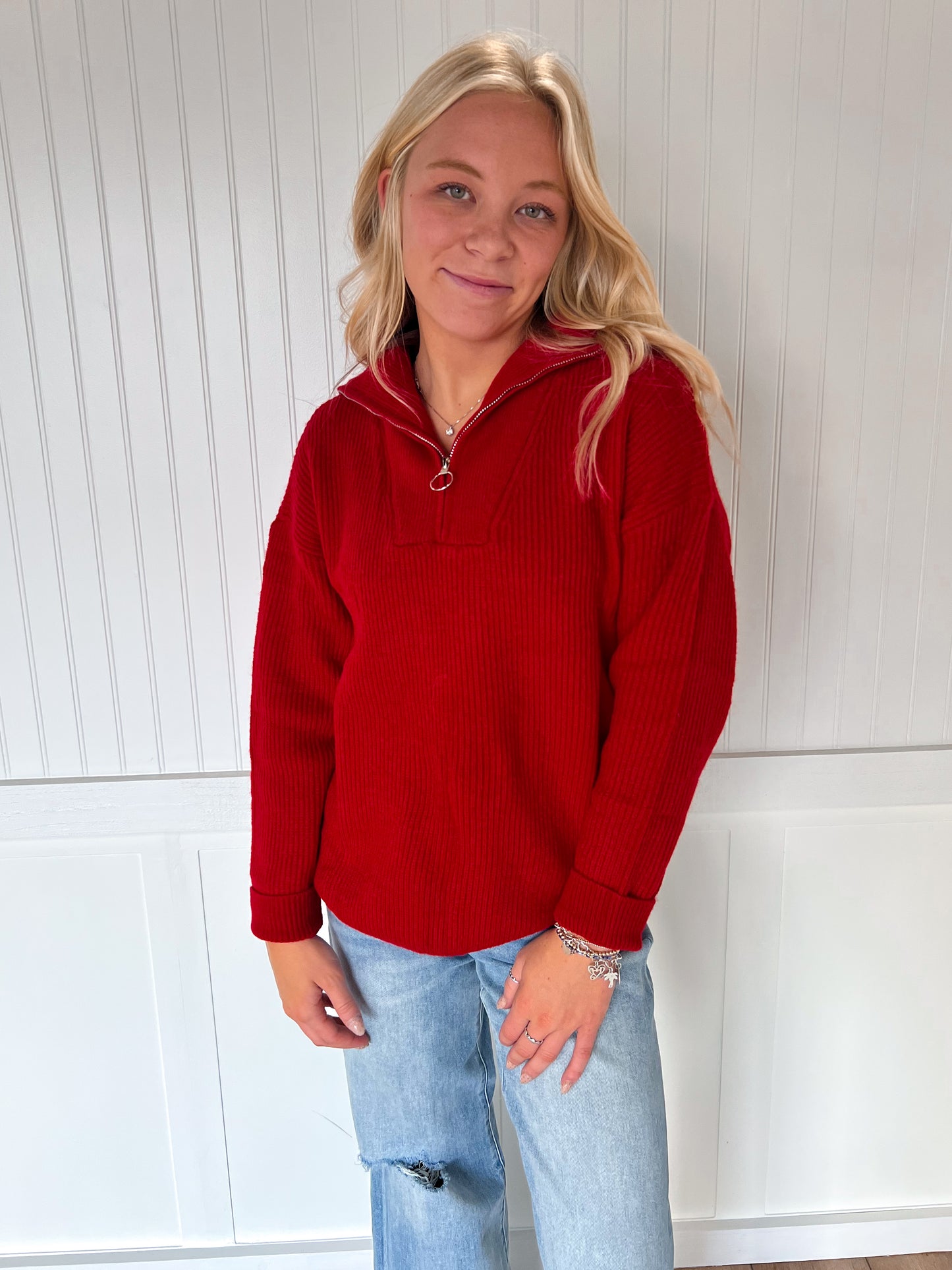 Myra Collared Half Zip-Up Long-Sleeve Knitted Sweater Top-Vine & Love-Tops Collection-The Twisted Chandelier