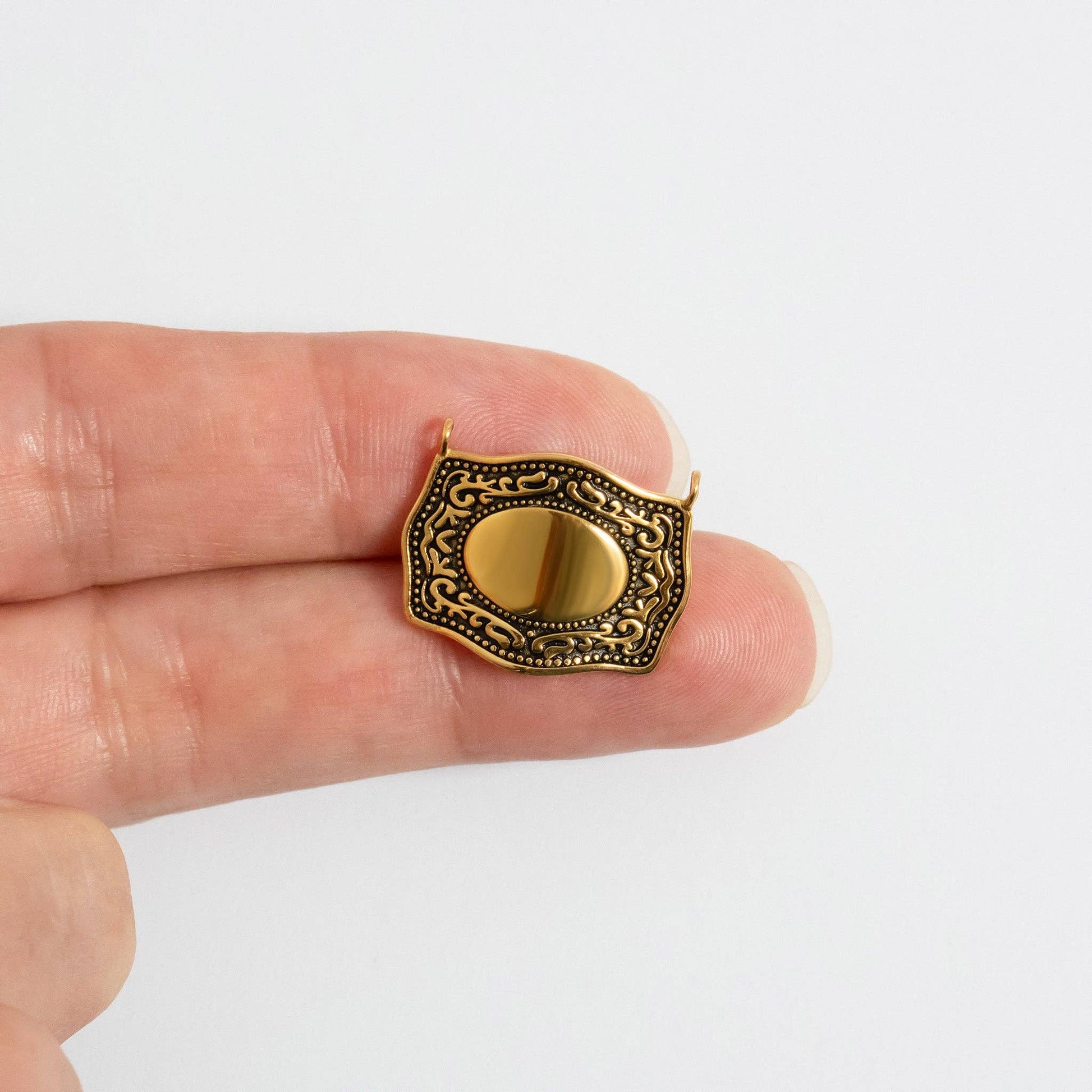 18K Gold PVD Stainless Steel Engravable Belt Buckle Charm-WJW-The Twisted Chandelier