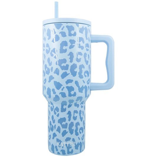 Modern Light Blue Leopard 38 oz Tumbler Cup w/ Handle-Drink Sleeves-KATYDID--The Twisted Chandelier