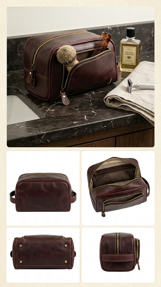 Handmade Buffalo Genuine Leather Toiletry Bag Dopp Kit-Bag-Immart Global LLC-Brandable,Men's-The Twisted Chandelier