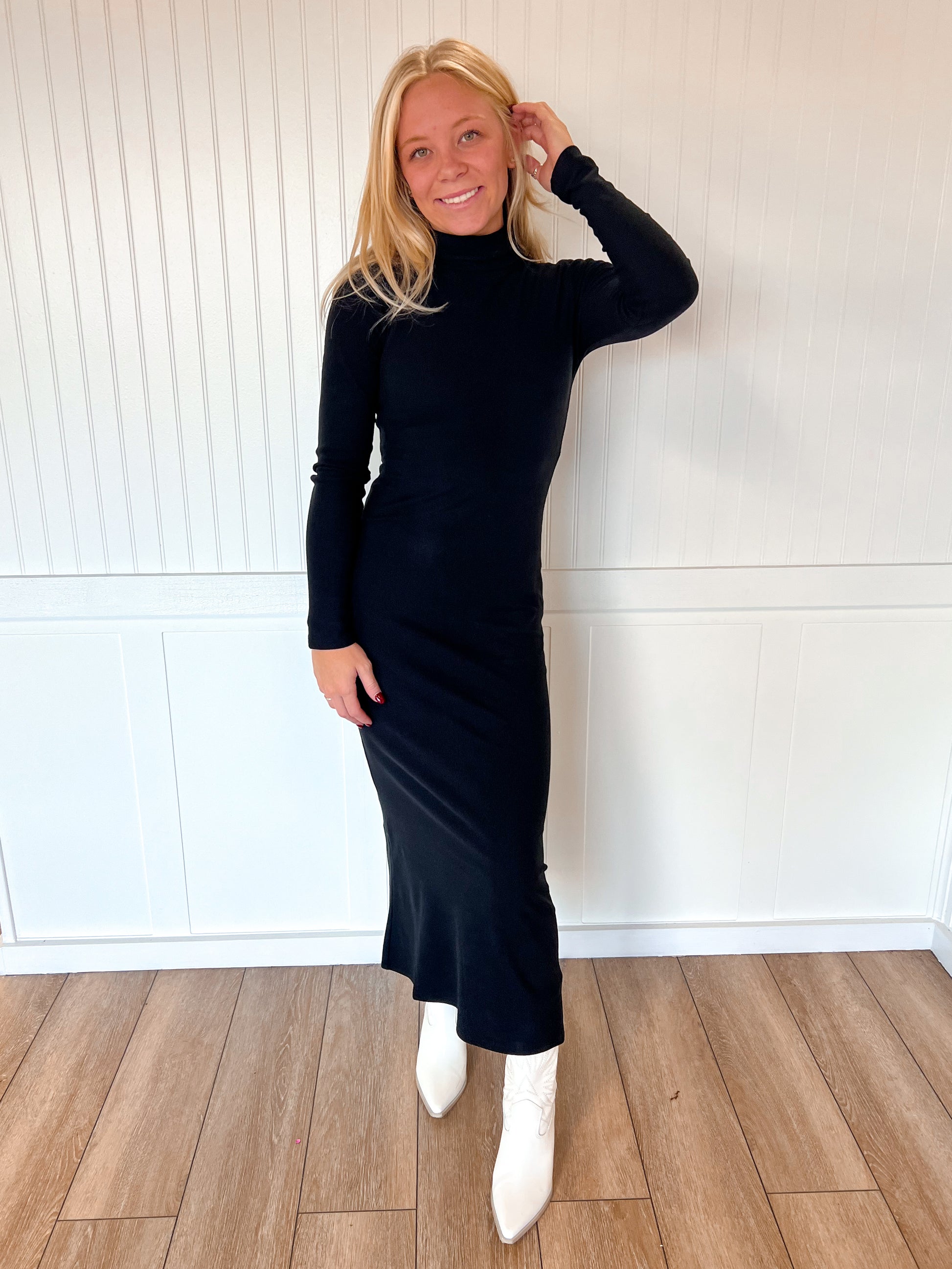 Layla Long Sleeve Turtle Neck Brushed Rib Long Dress-Active Basic | Active USA-The Twisted Chandelier
