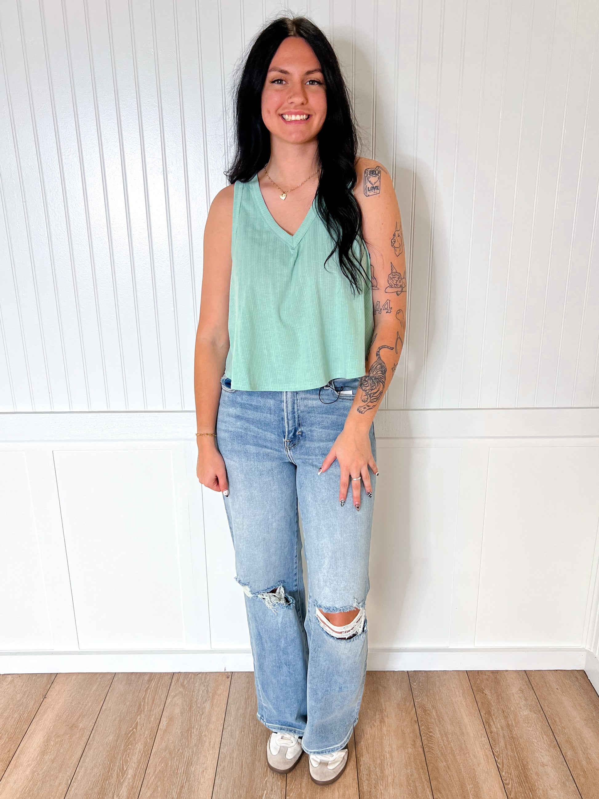 Marda Sleeveless Soft Knit Swing Crop Top - Green-VERY J-BIN A 3,FD 06/10/25,OGP 28.99,Tops Collection-The Twisted Chandelier