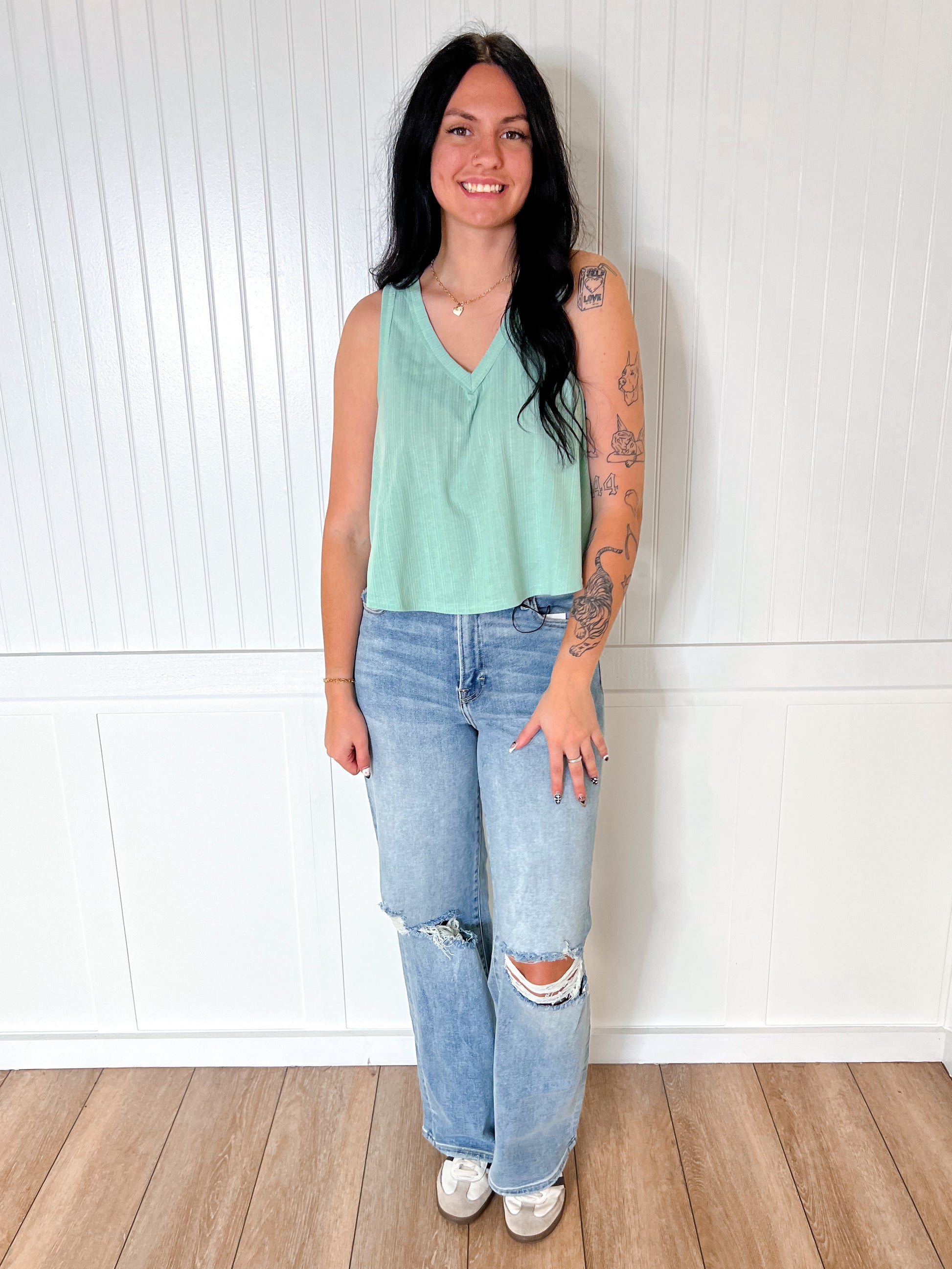 Marda Sleeveless Soft Knit Swing Crop Top - Green-VERY J-BIN A 3,FD 06/10/25,OGP 28.99,Tops Collection-The Twisted Chandelier