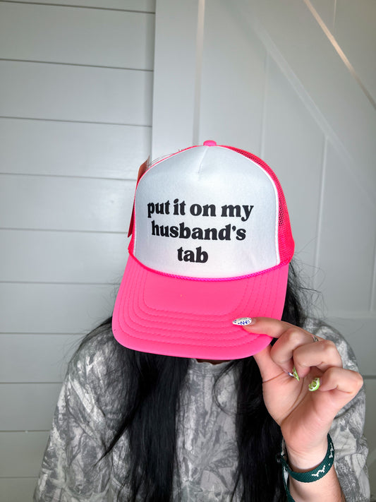 Put it on my Husband’s Tab Snapback Foam Trucker Hat-Trucker Hat-Turquoise & Tequila-CR 04/21/25-The Twisted Chandelier