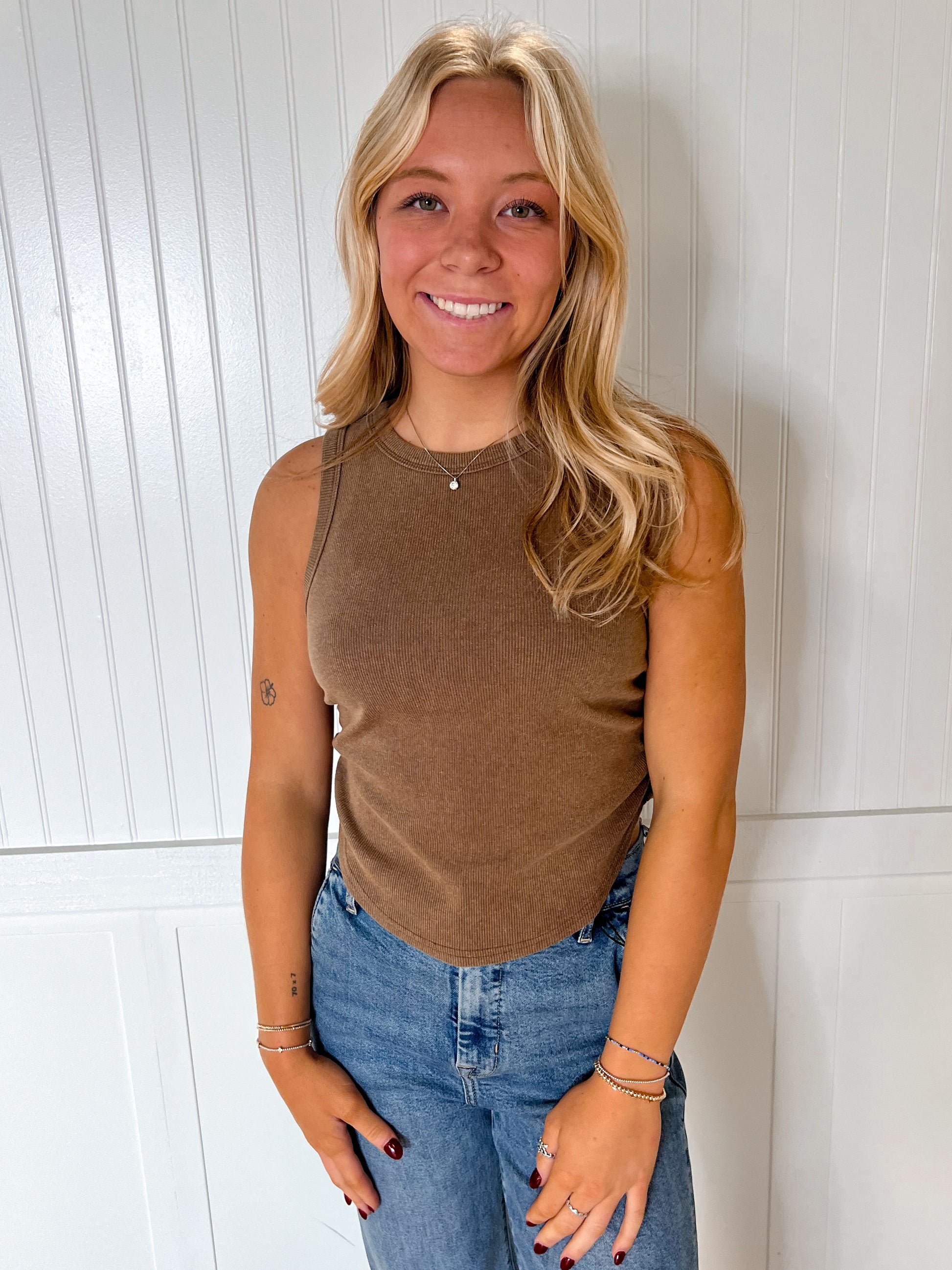 Willa Mineral Wash Rib Knit Tank Top - Mocha-Tank Top-HYFVE-BIN A 3,CR 05/09/25,OGP 27.95,Tops Collection-The Twisted Chandelier