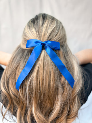 Satin Bow Hair Clip - Royal Blue-Hair Claws & Clips-Swan Madchen-Accessories,Created - 01/15/24-The Twisted Chandelier