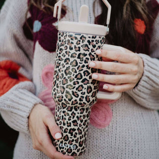 Brown Leopard Metal Tumbler with Lid Handle-Tumbler-Katydid-The Twisted Chandelier