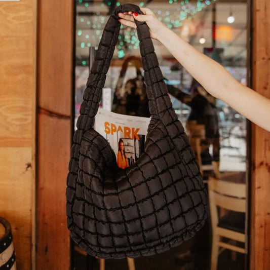 Black Oversized Quilted Hobo Tote Bag-Accessories-KATYDID-KDC-TB-25_BLK-The Twisted Chandelier
