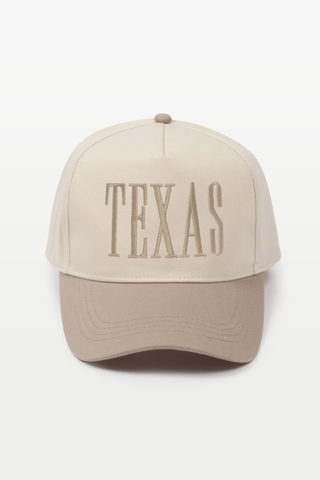 Texas embroidery in Two Tone Baseball Cap-Trucker Hat-David And Young-FD 04/03/26-Beige-The Twisted Chandelier