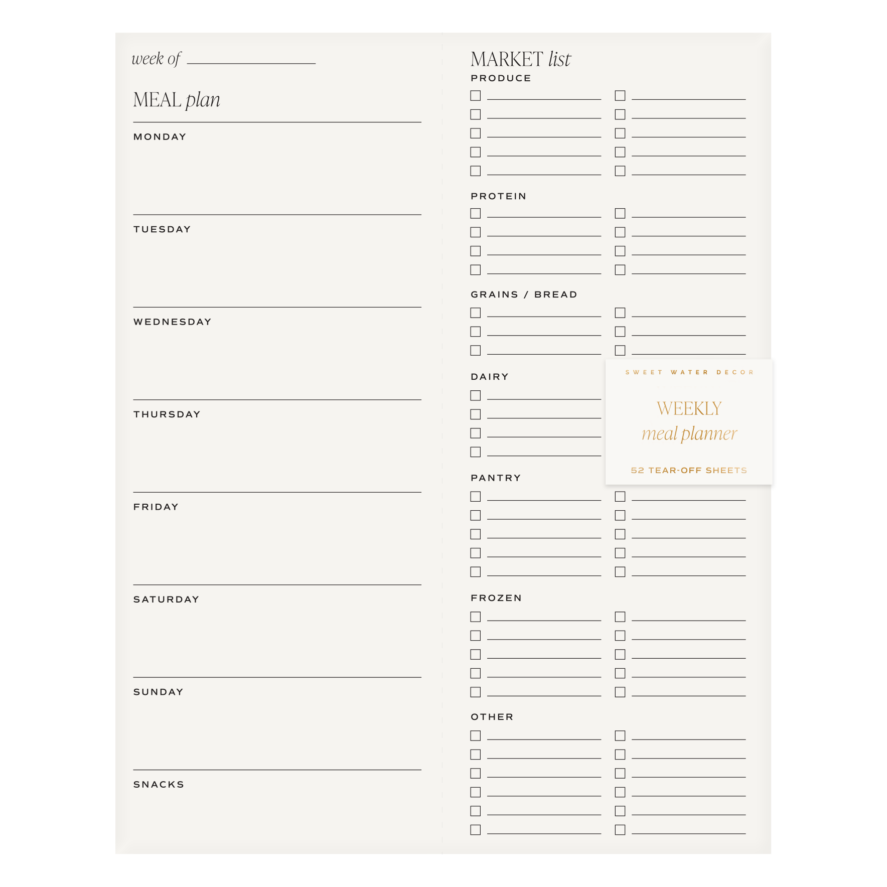 Weekly Meal Plan Notepad - Stationery & Market List-Sweet Water Decor-The Twisted Chandelier