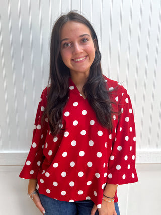Audrey Ruffled Neckline Polka Dot Blouse