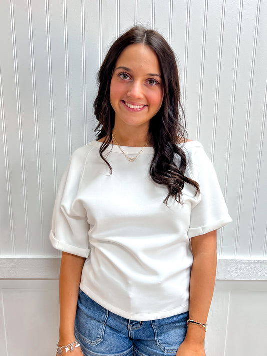 Camilla Elbow Sleeve Off The Shoulder Soft Modal Scuba Top-Active Basic | Active USA-FD 04/30/26,Tops Collection-The Twisted Chandelier