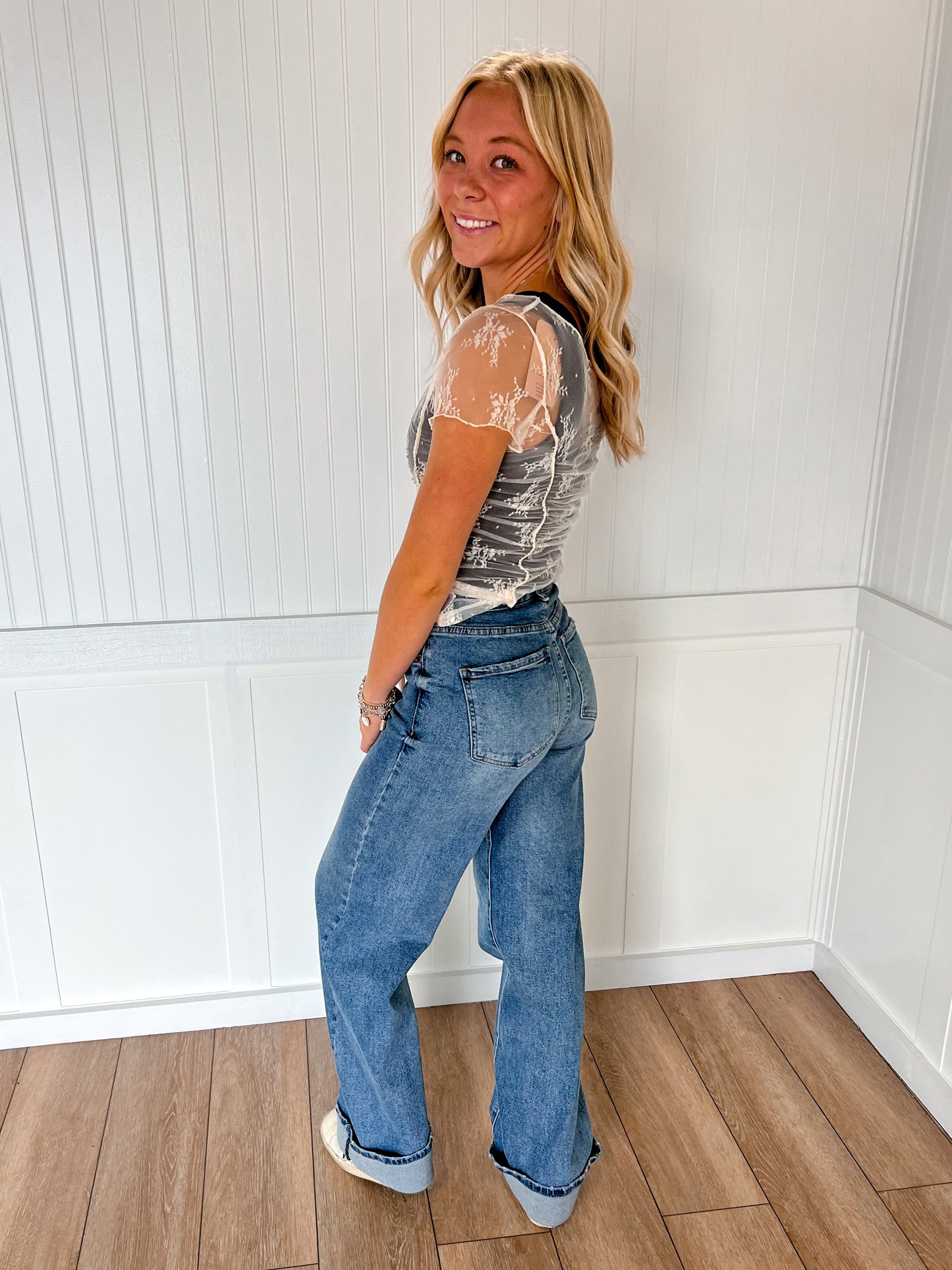 Harlow Cuff Up Medium Stone Wide Leg Jeans-Vibrant M.i.U-Bin a4,bottoms-The Twisted Chandelier