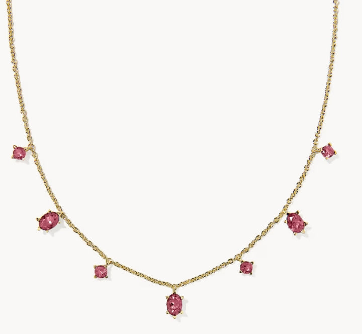 Kendra Scott Cailin Delicate Strand Necklace Gold Red Crystal-Kendra Scott-N01345GLD-The Twisted Chandelier