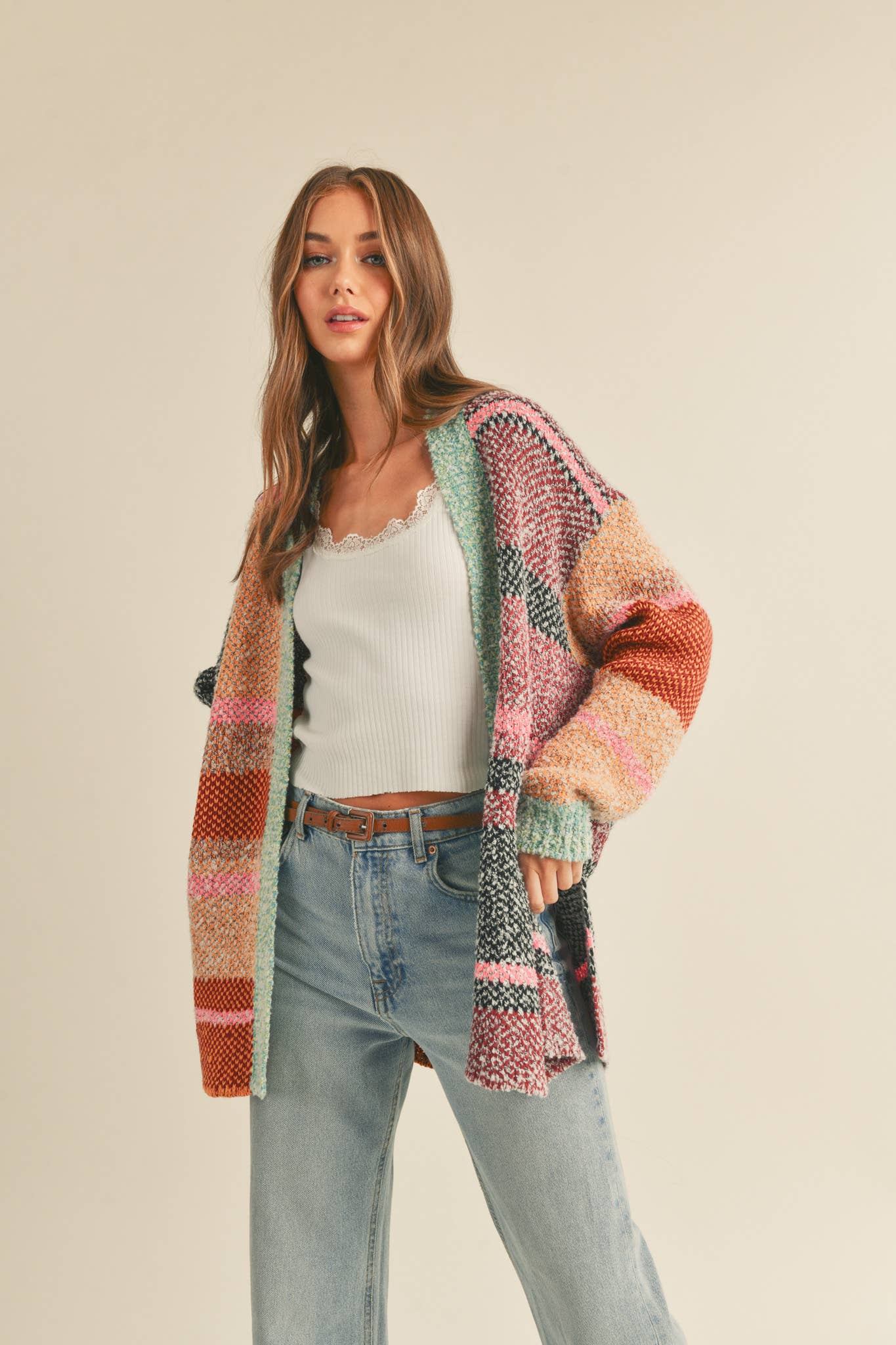 OVERSIZED COLOR BLOCK CARDIGAN MSW10038-&MERCI-The Twisted Chandelier
