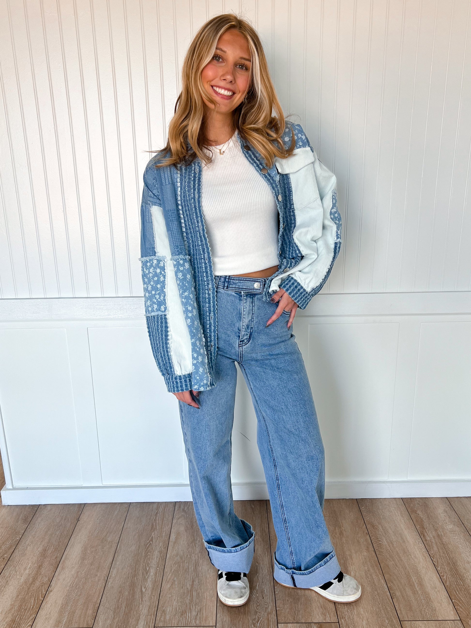 Lizzie Patchwork Mix Media Print Oversized Denim Shacket-mittoshop-The Twisted Chandelier