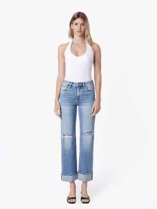 Darcy High Rise Distressed Cuffed Slim Wide Jeans-Pants-FLYING MONKEY-bottoms,F9205-The Twisted Chandelier