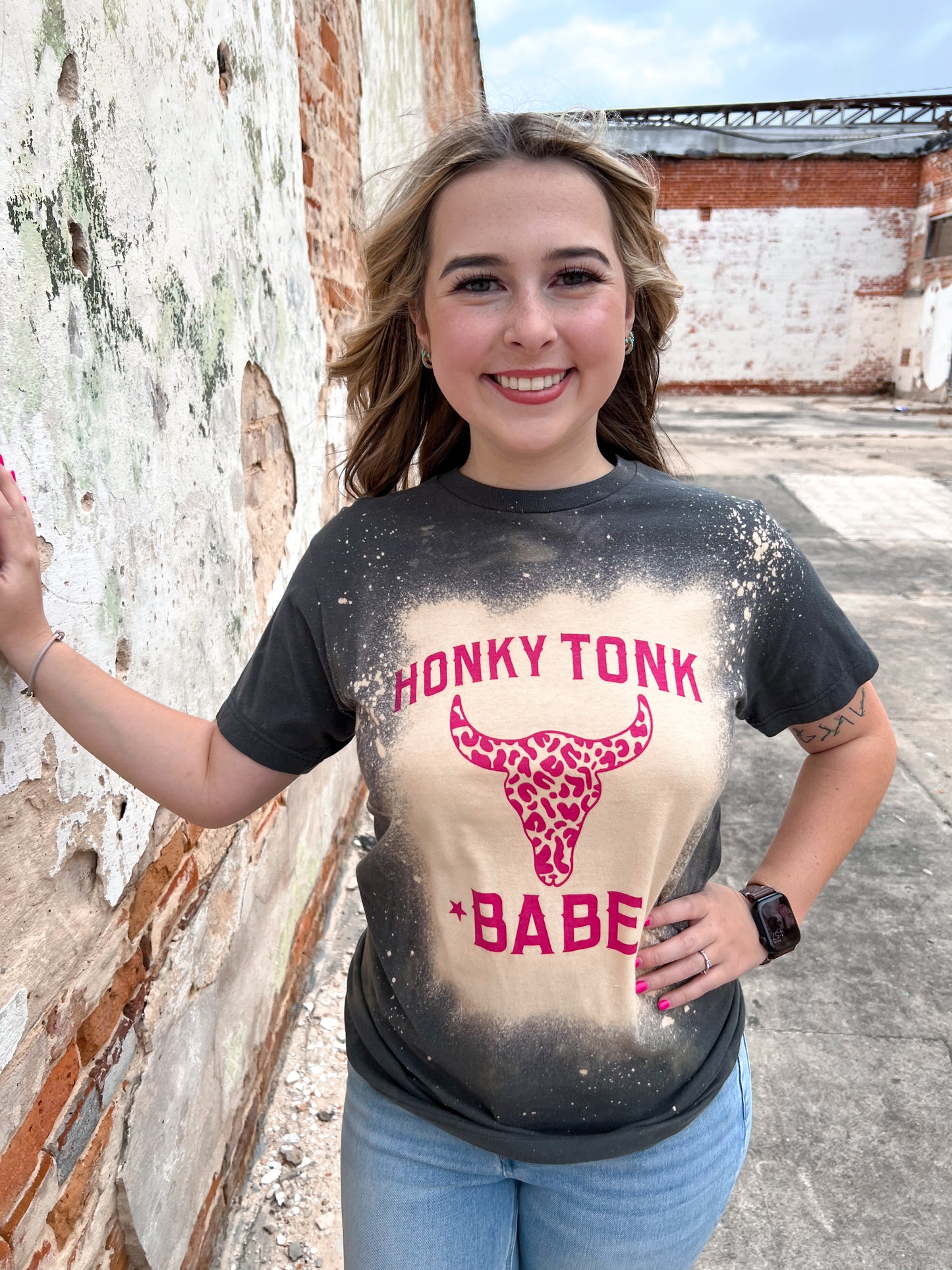 Honky Tonk Babe Bleached Tee Shirt-Shirt-Bling-A-Gogo-8/29/23-The Twisted Chandelier